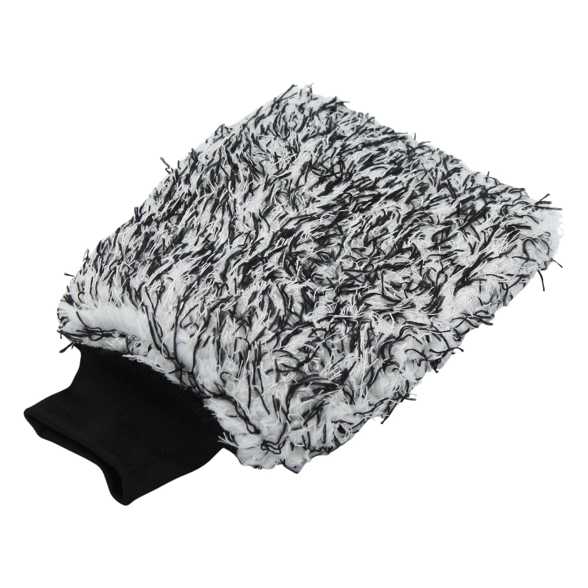 Washandschoen microvezel gespikkeld wit/zwart
